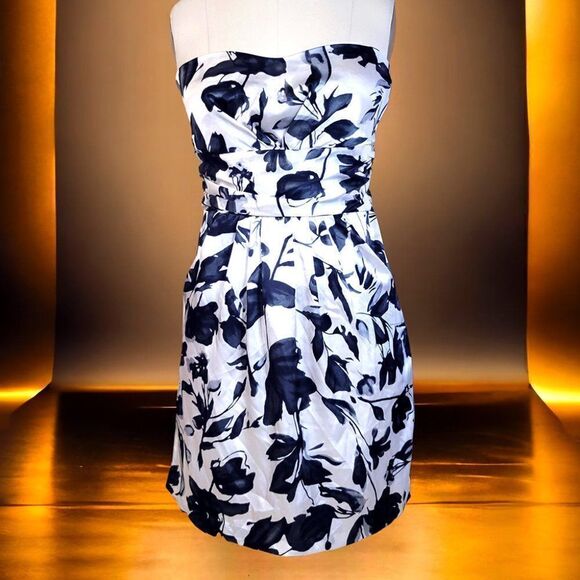 Silky strapless black white floral dress - Picture 1 of 6